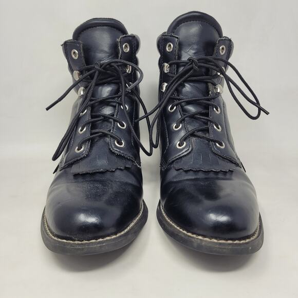 Justin Boots Womens 8B Black Leather Western Lace Up Tassel Rodeo Bootie JBL400 - Picture 3 of 12